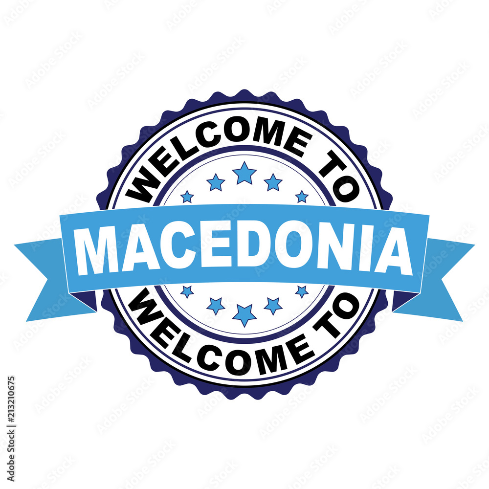 Fototapeta premium Welcome to Macedonia blue black rubber stamp illustration vector on white background