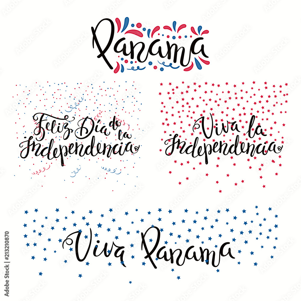 Set of hand written calligraphic Spanish lettering quotes for Panama