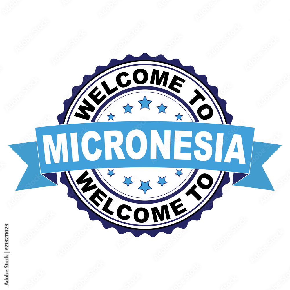 Fototapeta premium Welcome to Micronesia blue black rubber stamp illustration vector on white background