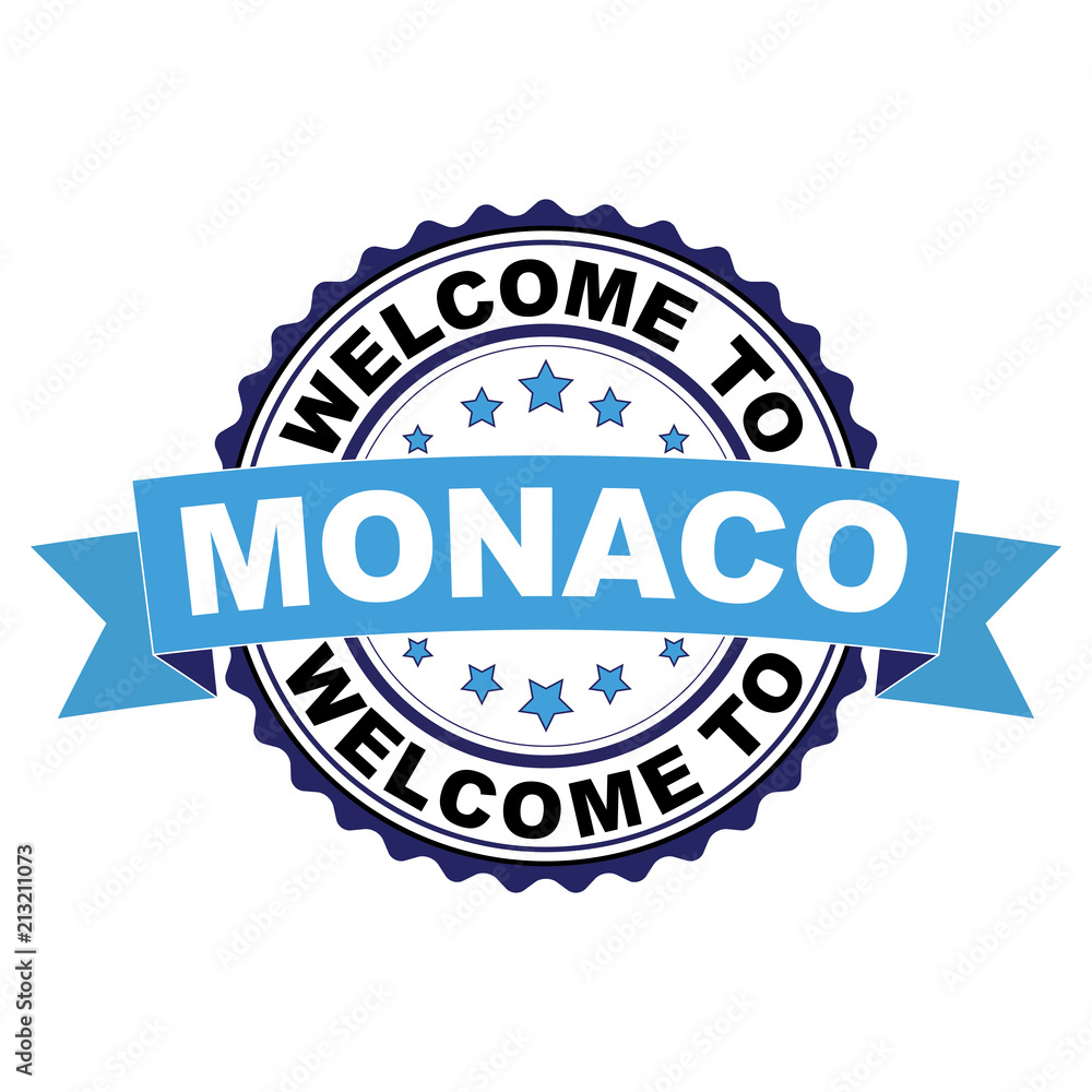 Fototapeta premium Welcome to Monaco blue black rubber stamp illustration vector on white background