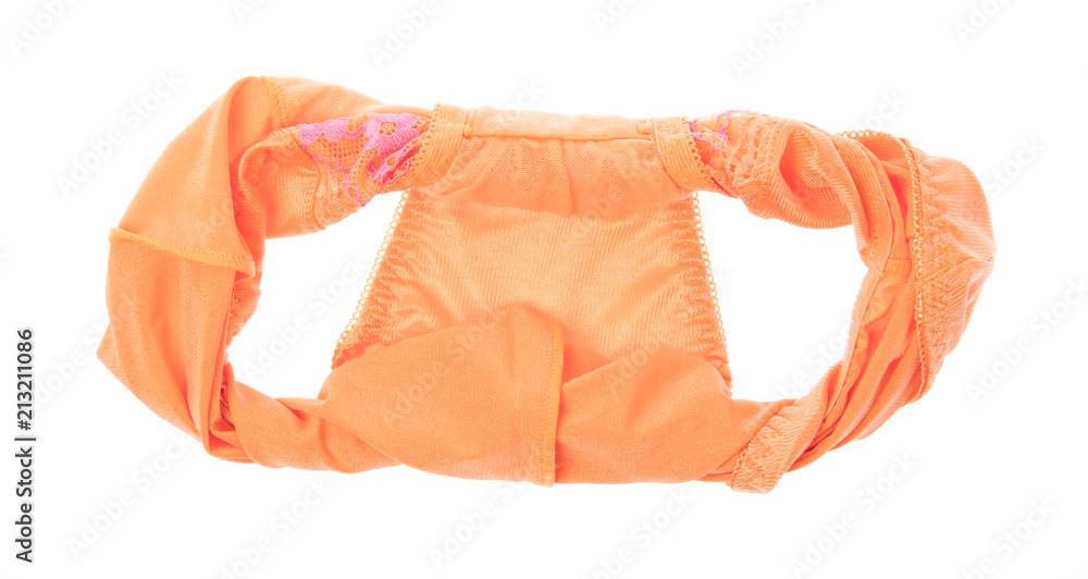 Beautiful female orange panties isolated on white background. Sexy underwear Stock Photo Adobe