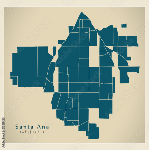 Modern City Map - Santa Ana California city of the USA with neighborhoods