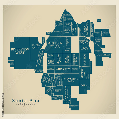 Modern City Map - Santa Ana California city of the USA with neighborhoods and titles photo