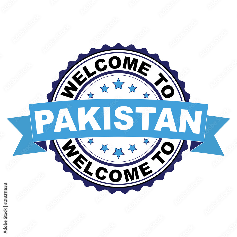 Fototapeta premium Welcome to Pakistan blue black rubber stamp illustration vector on white background