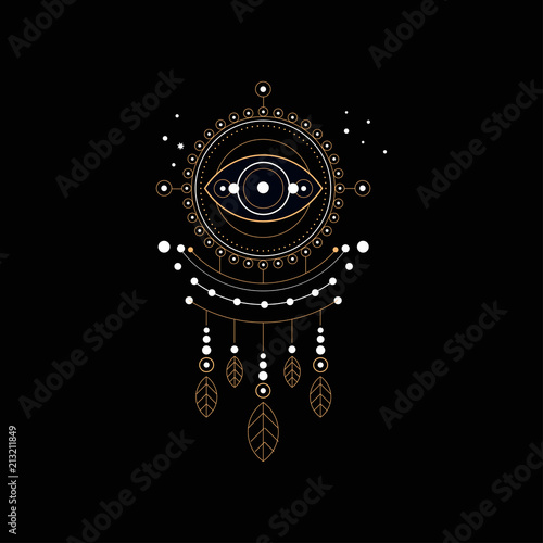 Dream trap, religion, shamanism, spirituality ethnic symbol vector Illustration on a black background