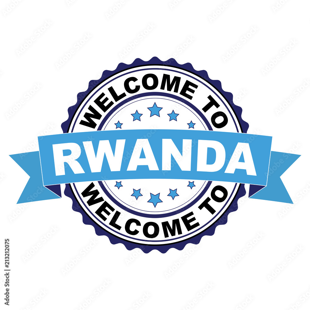 Fototapeta premium Welcome to Rwanda blue black rubber stamp illustration vector on white background