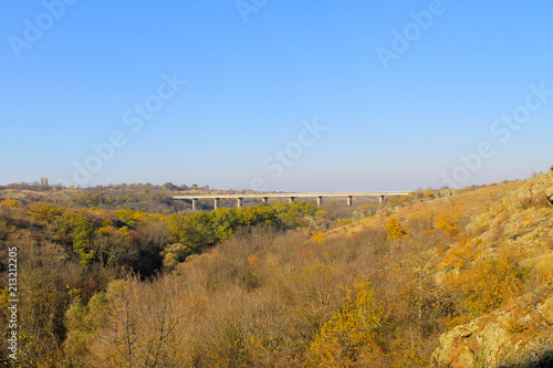 Bridge across the river Southern Bug in Ukraine on autumn
