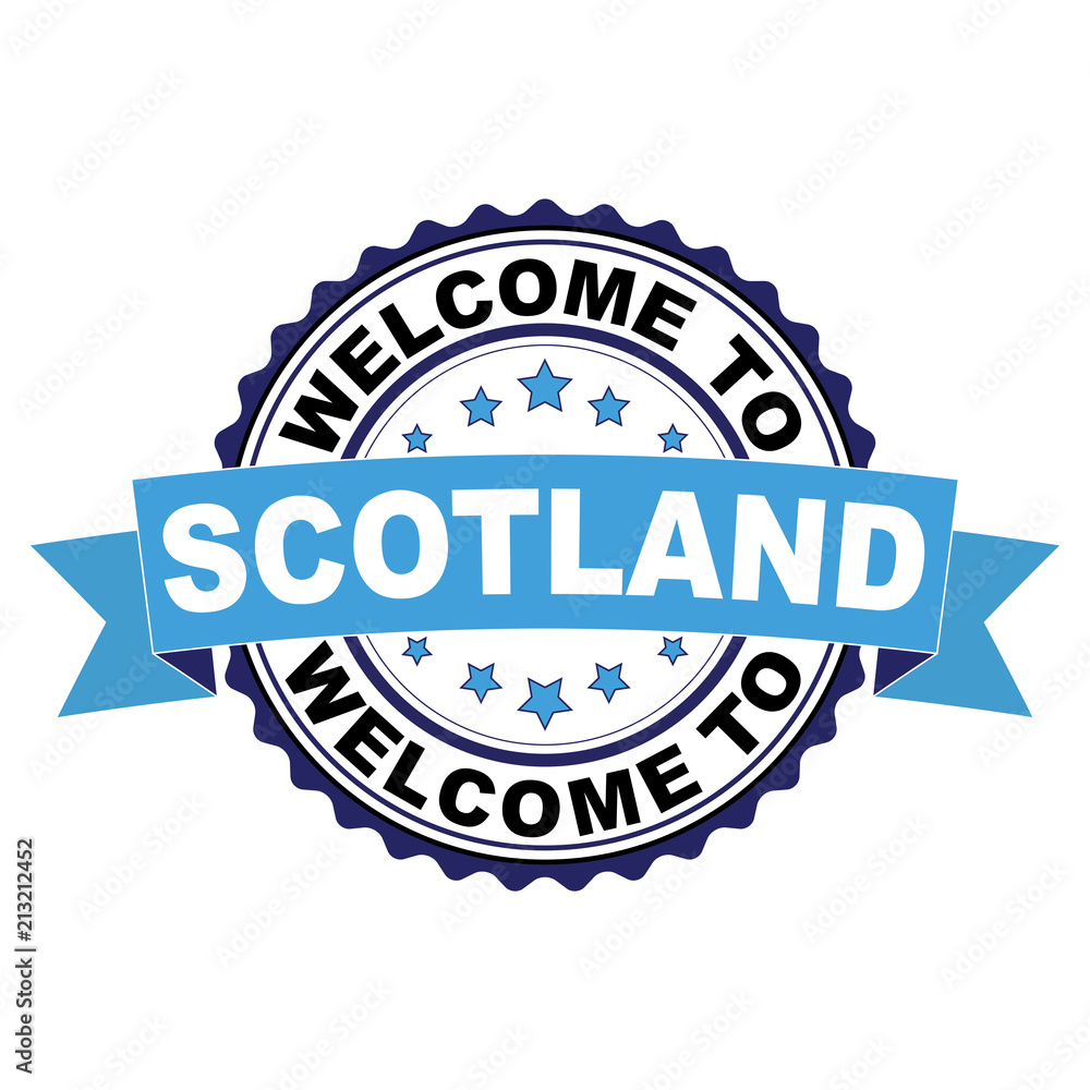 Obraz premium Welcome to Scotland blue black rubber stamp illustration vector on white background