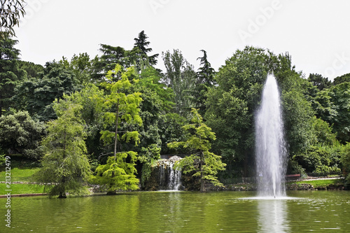 Fountain at Buen Retiro park  Park of Pleasant Retreat  in Madrid. Spain