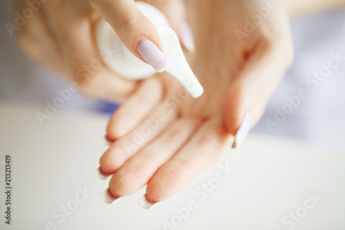 Woman Hand Cream. Beauty Woman Hands Hydrating With Moisturizer Cream