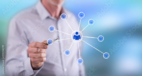 Man touching a social network concept