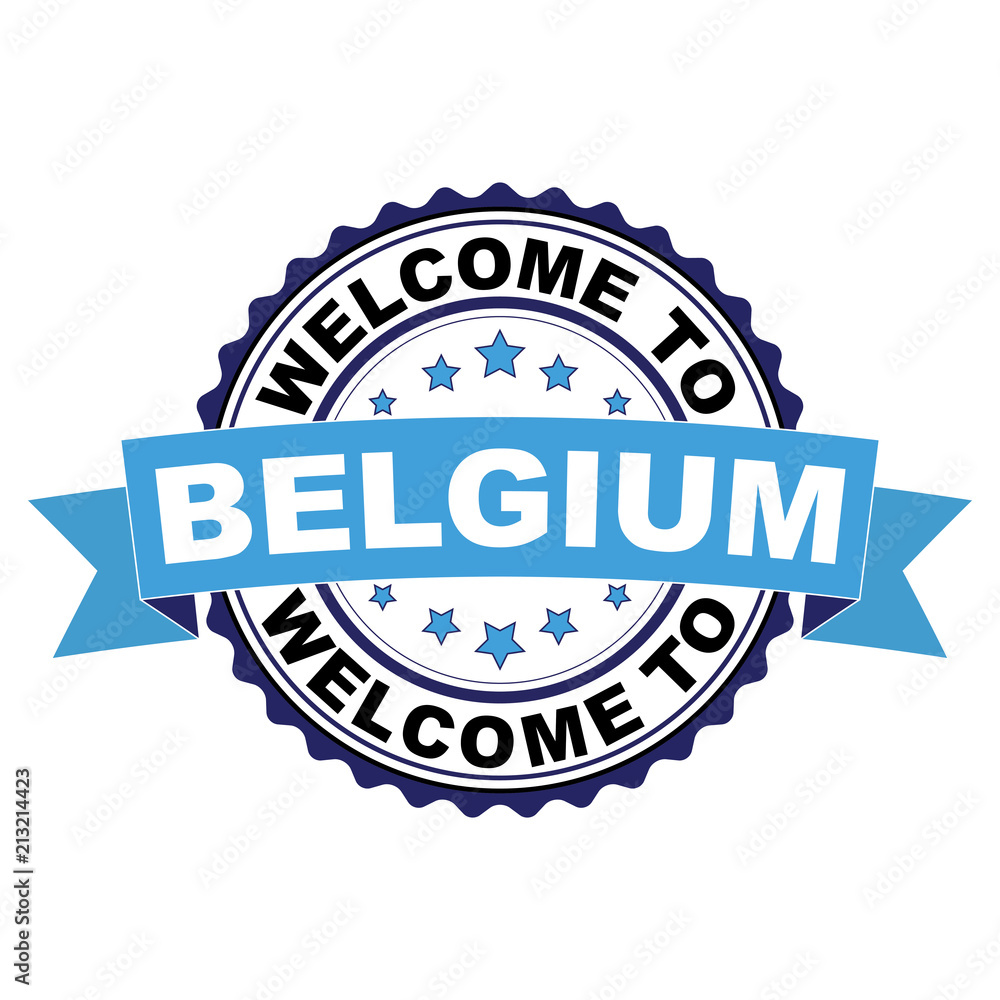 Welcome to Belgium blue black rubber stamp illustration vector on white background