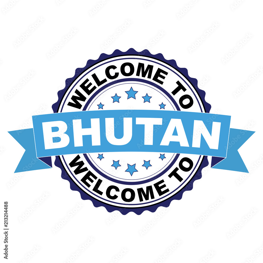 Welcome to Bhutan blue black rubber stamp illustration vector on white background Welcome to Bhutan blue black rubber stamp illustration vector on white background