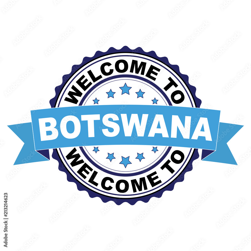 Fototapeta premium Welcome to Botswana blue black rubber stamp illustration vector on white background