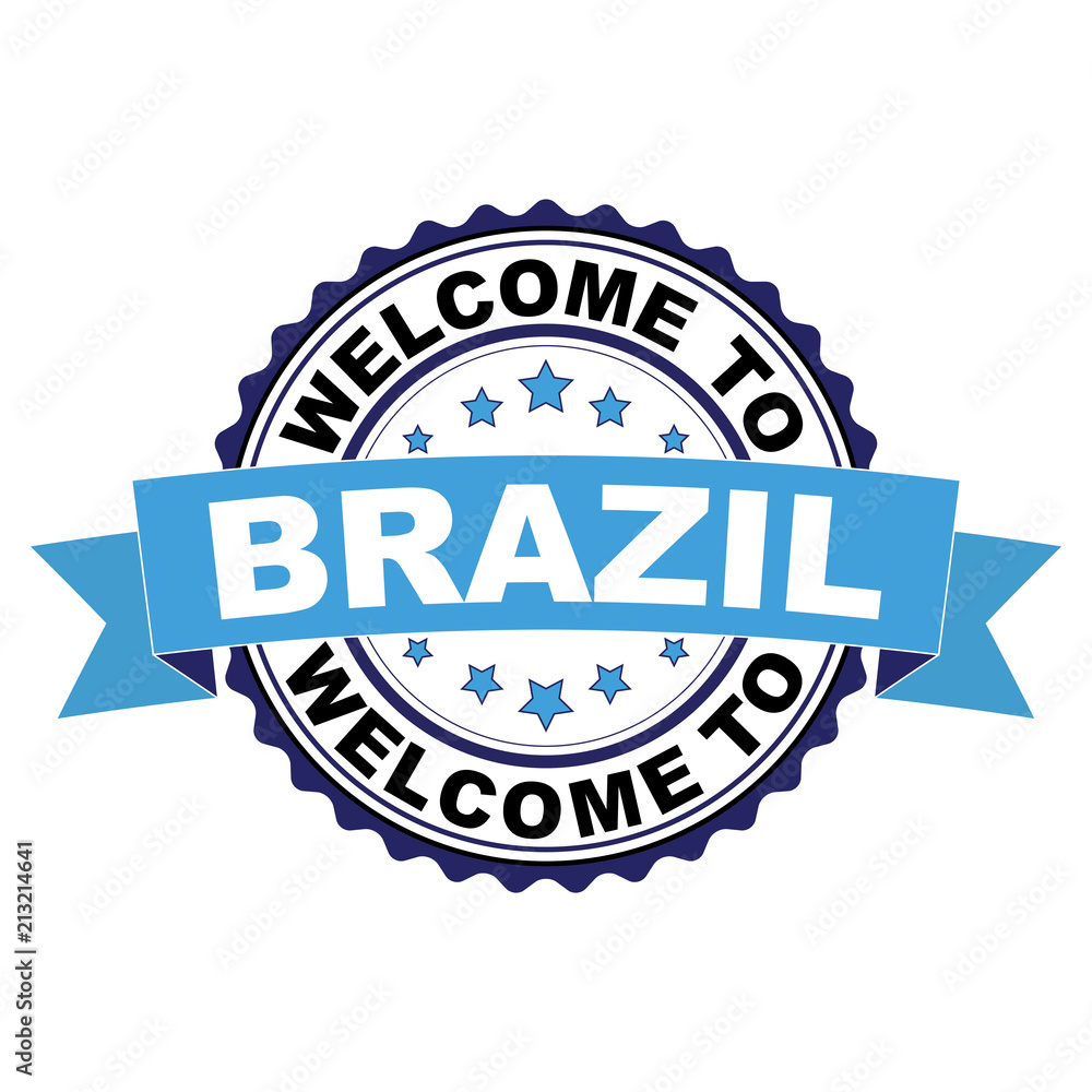 Fototapeta premium Welcome to Brazil blue black rubber stamp illustration vector on white background
