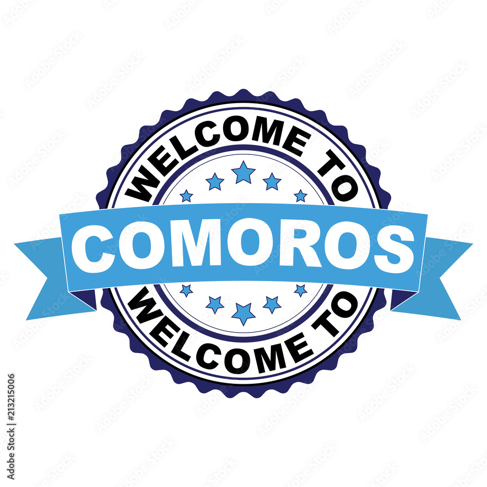 Obraz premium Welcome to Comoros blue black rubber stamp illustration vector on white background
