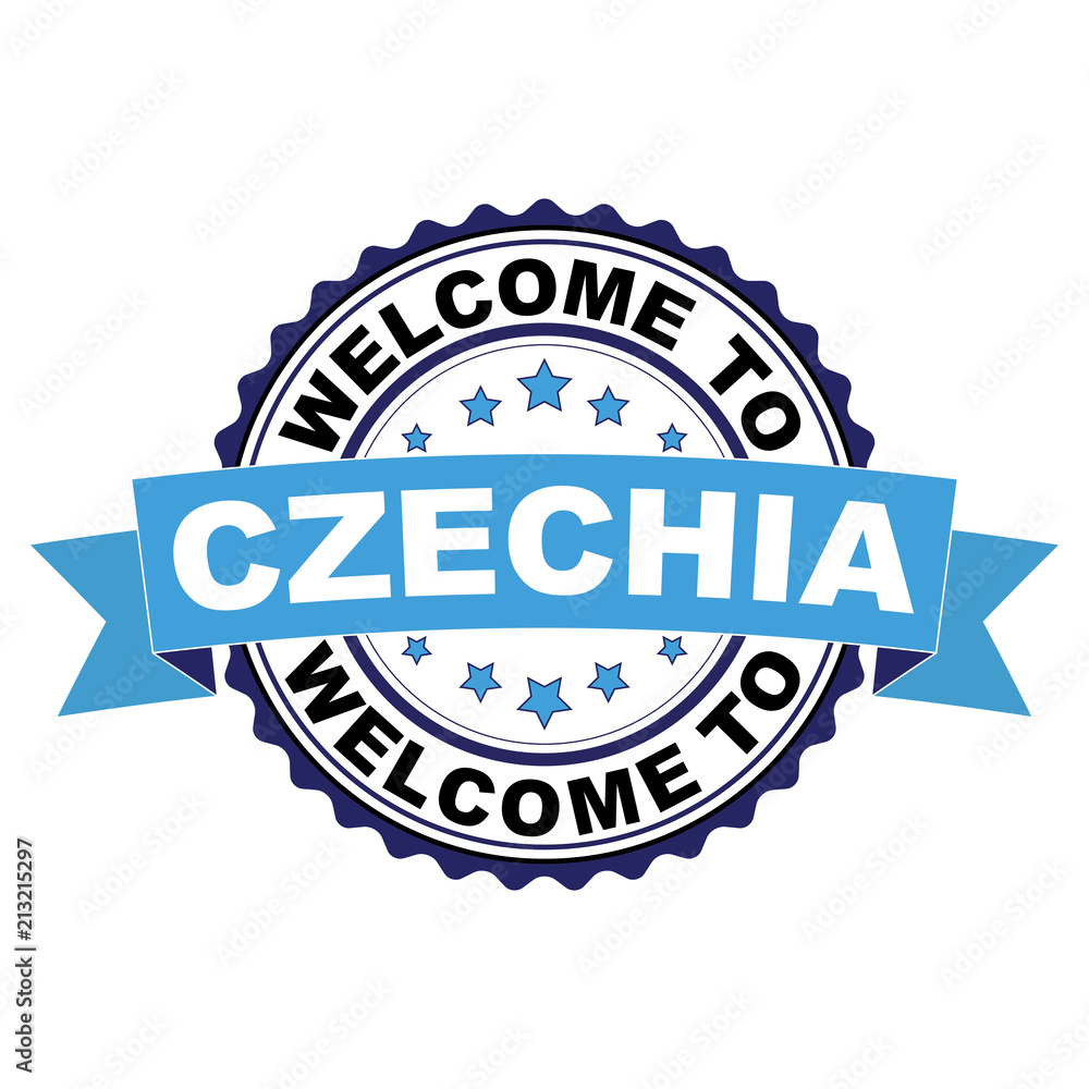 Obraz premium Welcome to Czechia blue black rubber stamp illustration vector on white background