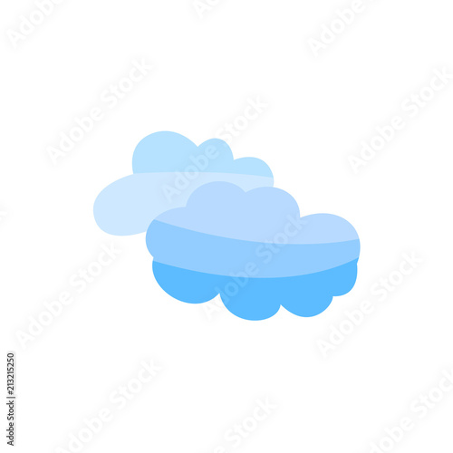 Vector flat blue sky clouds icon. Summer holiday vacation, degital network hosting technology symbols. Isolated illustration white background