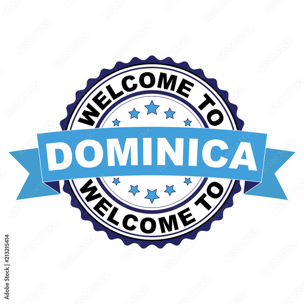 Fototapeta premium Welcome to Dominica blue black rubber stamp illustration vector on white background