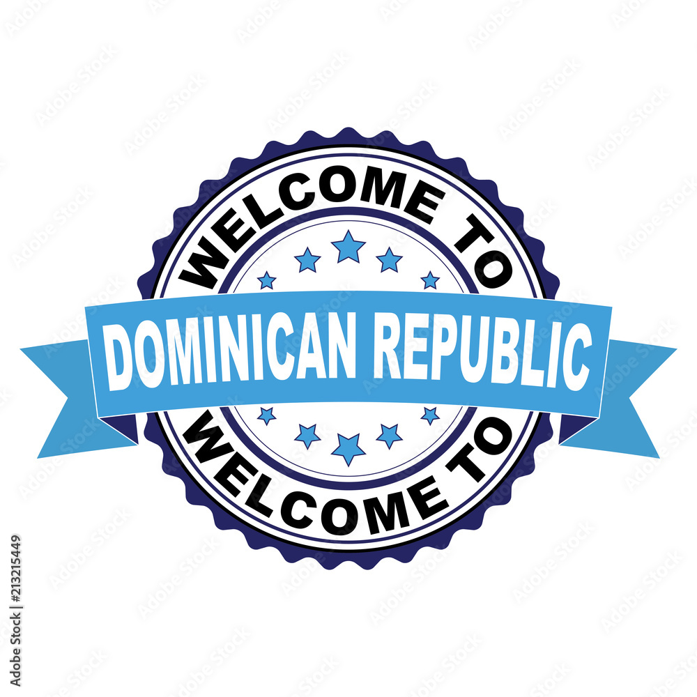 Obraz premium Welcome to Dominican republic blue black rubber stamp illustration vector on white background