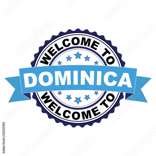 Welcome to Dominica blue black rubber stamp illustration vector on white background