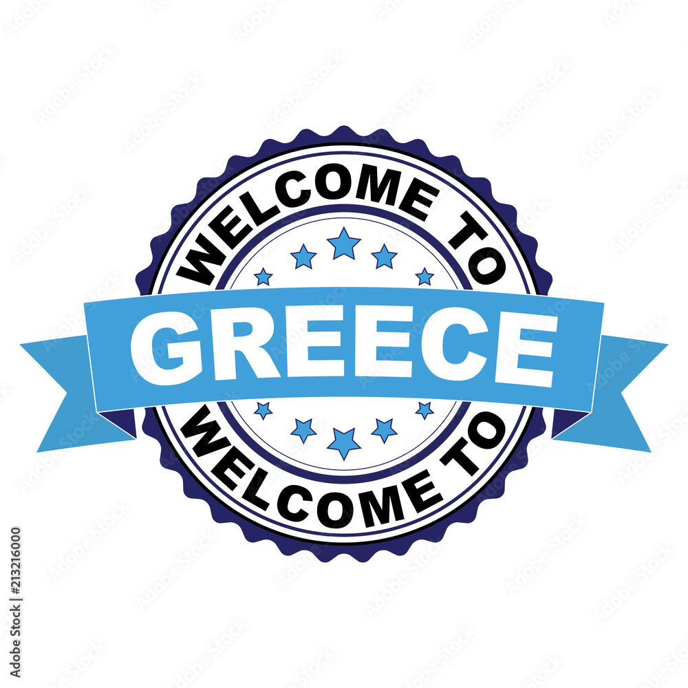 Welcome to Greece blue black rubber stamp illustration vector on white background