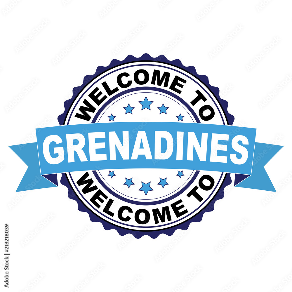 Fototapeta premium Welcome to Grenadines blue black rubber stamp illustration vector on white background