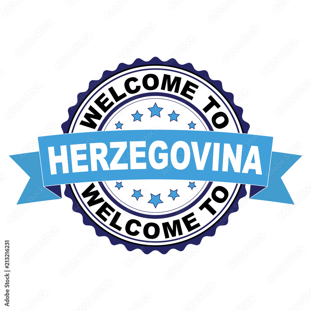 Fototapeta premium Welcome to Herzegovina blue black rubber stamp illustration vector on white background