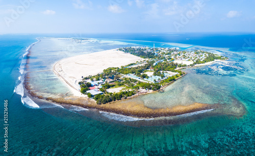 Aerial view of the island of Himmafushi, Maldives