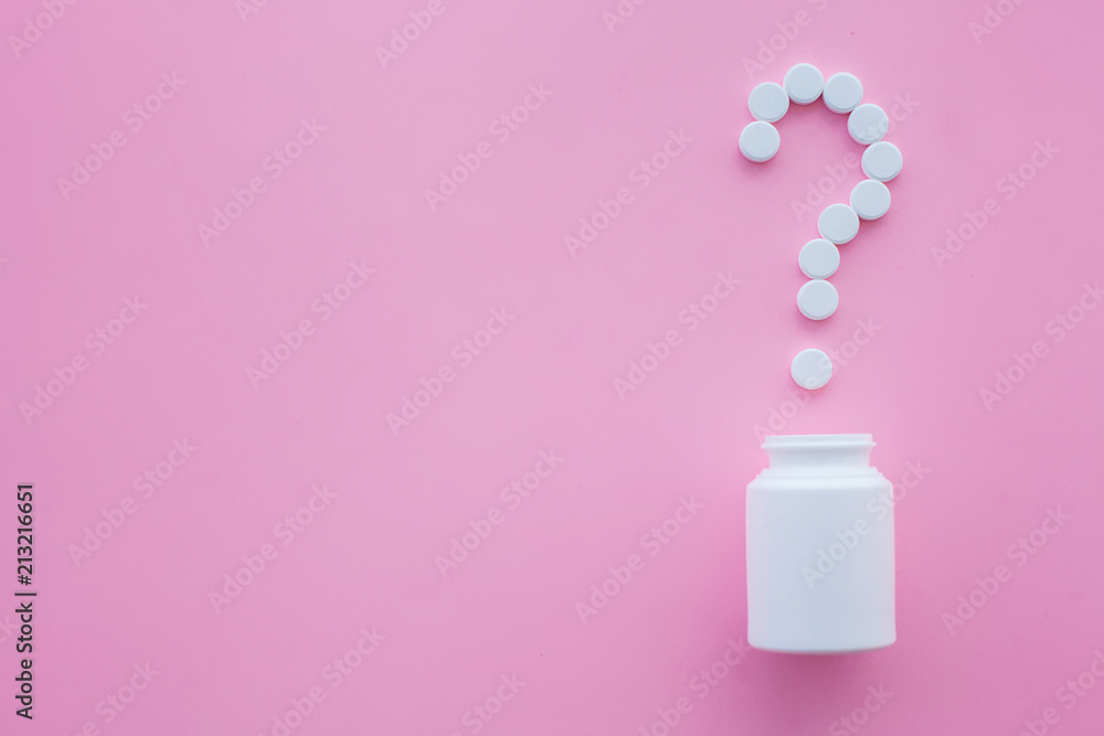Medical Concept. Colored Pills And Capsule On Pink Background. Pharmacy Theme, Capsule Pills With Medicine Antibiotic in Packages