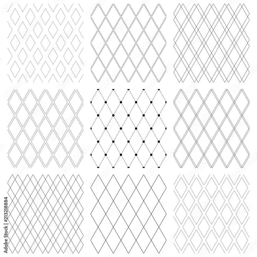 Seamless diamonds patterns. Geometric latticed textures. - obrazy, fototapety, plakaty 