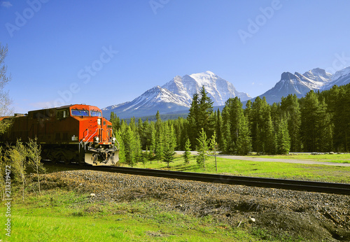 Freight train approaches to Lake Louise station.