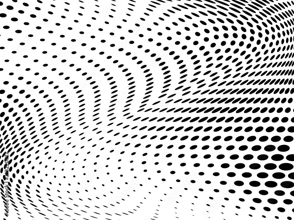 Halftone wavy background. Digital gradient. Dotted pattern with circles, dots, point small scale. 