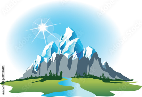 Vector mountain and green valley