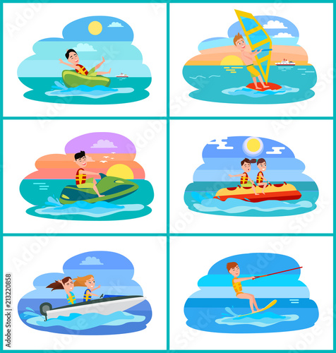 Donut Ride Set of Activities Vector Illustration