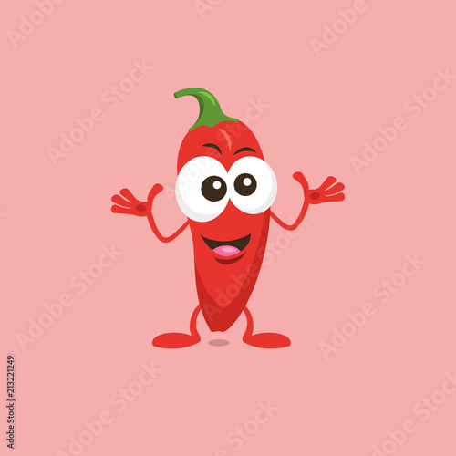 Illustration of cute decisive red jalapeno mascot isolated on light background. Flat design style for your mascot branding.