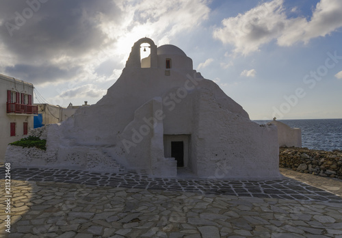 Mykonos  Greece - The Orthodox Church of Panagia Paraportiani.The Church of Panagia Paraportiani at Kastro area  in the town of Mykonos  between Little Venice and the old port.