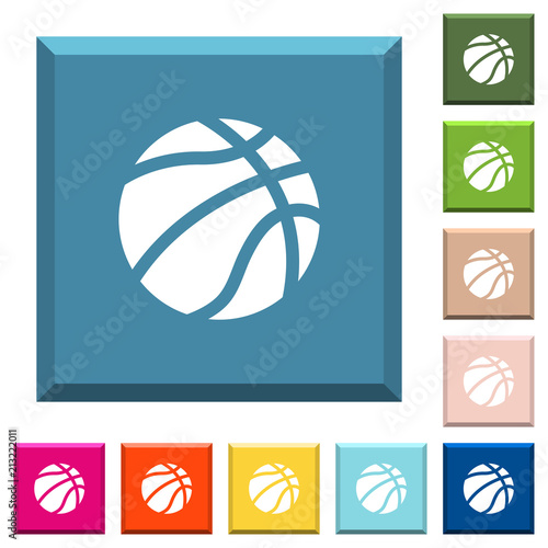 Basketball white icons on edged square buttons