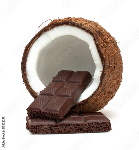 Coconut and chocolate isolated on white