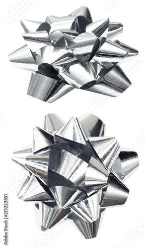 Silver bow isolated over white, clipping path
