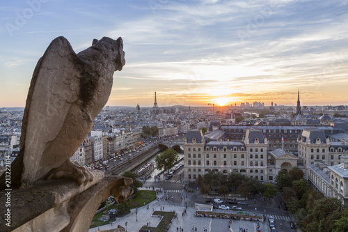 View from Notre Dame de Paris at sunset, Paris, France