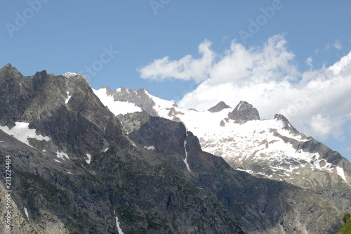 scenic view on high mountains with glaciers in Valle d Aosta Italy