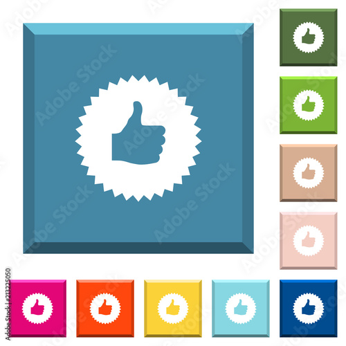 Thumbs up sticker white icons on edged square buttons