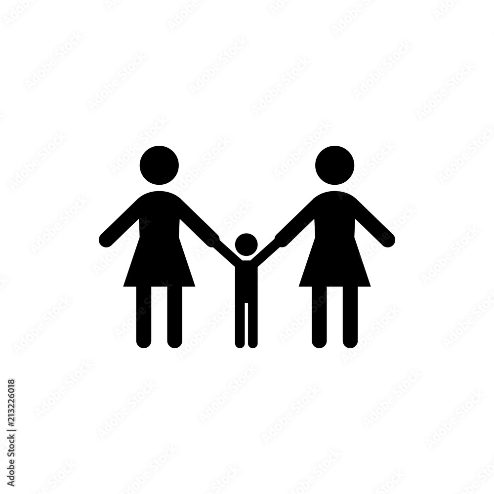 LGBT. Two adult women and small baby standing together. Lesbian parents with child. Homosexual couple with baby. Isolated vector icon LGBT. Two adult women and small baby standing together. Lesbian parents with child. Homosexual couple with baby. Isolated vector icon