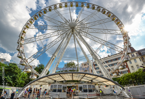 Budapest, Hungary - May 26, 2018: Budapest Eye ferris wheel in the city center of Budapest, Hungary. Budapest Eye installed in Elisabeth Park