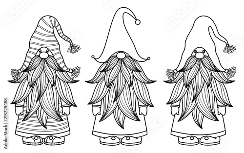 Vector   gnomes cartoons, black silhouettes isolated on white.