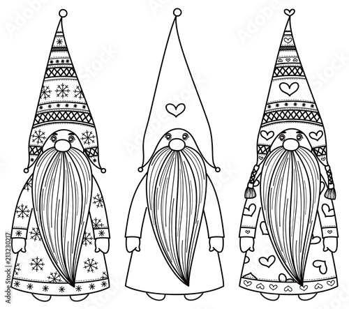 Vector   gnomes cartoons, black silhouettes isolated on white.