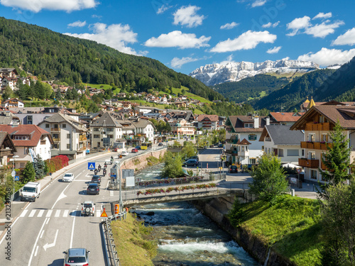 Fototapeta Naklejka Na Ścianę i Meble -  Famous alpine village Ortisei in Trentino, Italy, near by Dolomiti mountains. September, 2017