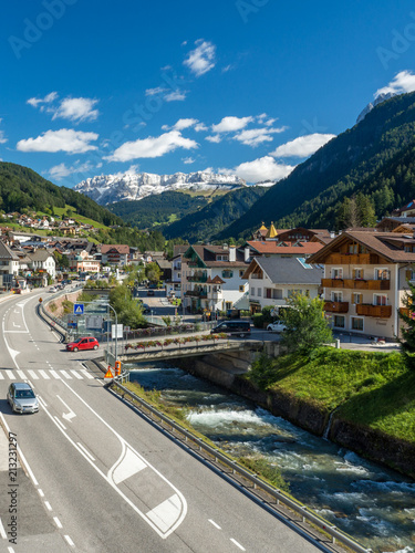 Famous alpine village Ortisei in Trentino, Italy, near by Dolomiti mountains. September, 2017