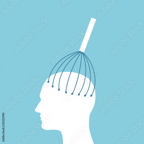 Scalp massager - device, tool and equipment for massage of head. Vector illustration